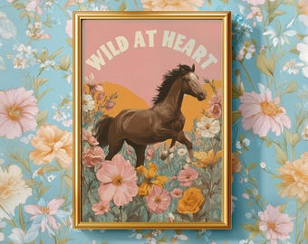 Póster imprimible de caballos - Póster retro maximalista (descarga digital)