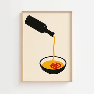 Modern Kitchen Printable Wall Art, Graphic Food Illustration Digital Download, Bold Tomato Soup Drawing, Minimalist Cooking Art Print Decor