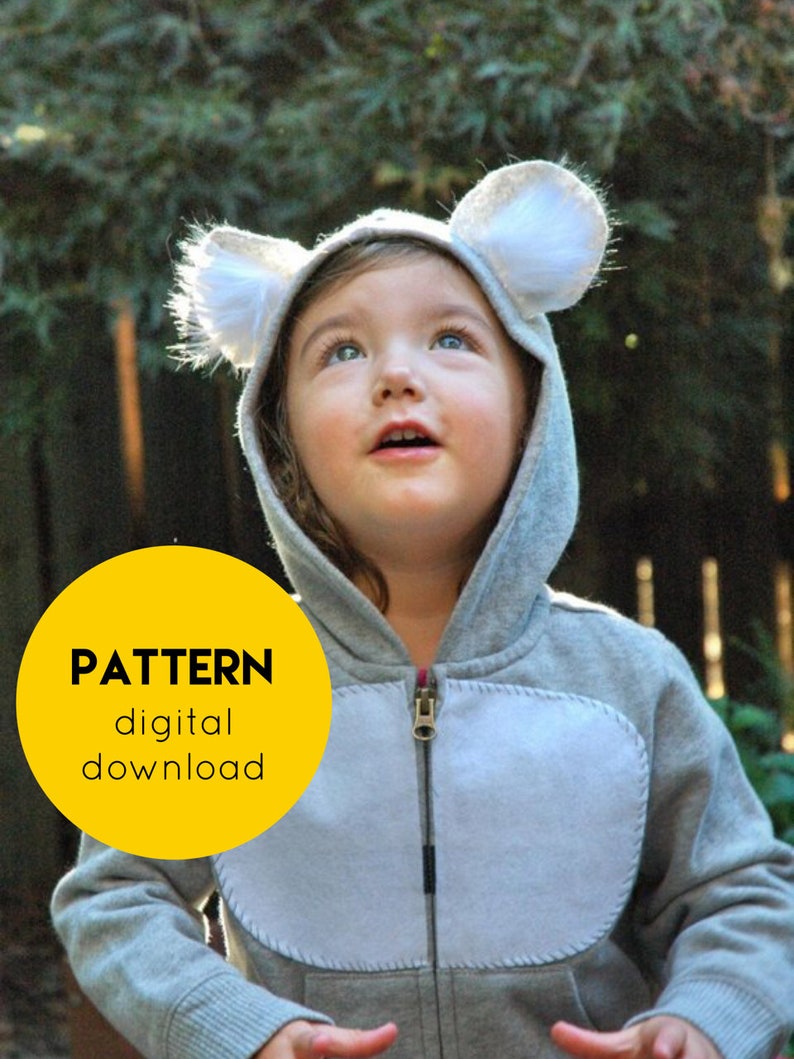 Koala Costume PATTERN Easy Handmade Halloween Costume Instant Digital Download PDF DIY Pattern Pieces for Sweat Suit Costume image 1