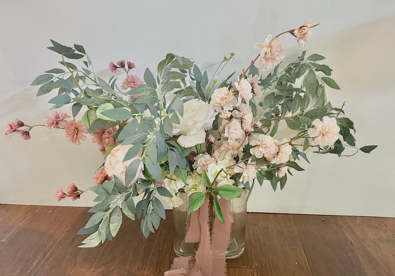 Faux bridal bouquet with real-touch blush and greenery stem details image 4