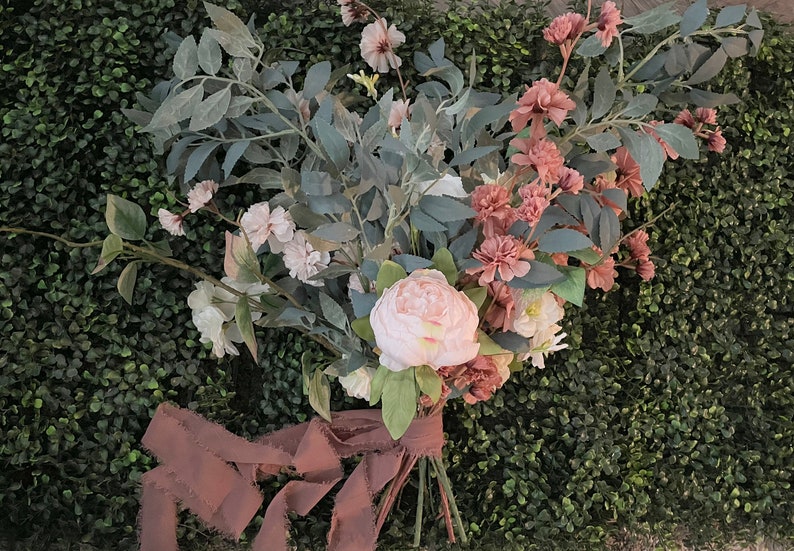 Faux bridal bouquet with real-touch blush and greenery stem details image 2