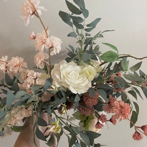 Faux bridal bouquet with real-touch blush and greenery stem details image 1