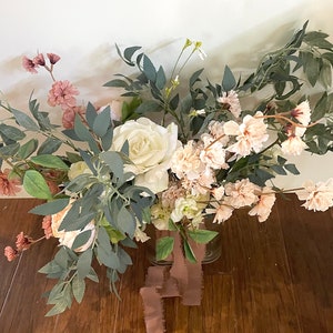 Faux bridal bouquet with real-touch blush and greenery stem details image 5