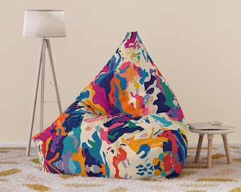 Colorful Psychedelic Bean Bag Chair Cover | Abstract Geometric Design, Cozy Lounge, Home Decor Accent, Kids Room, Gift Idea, 2 Sizes