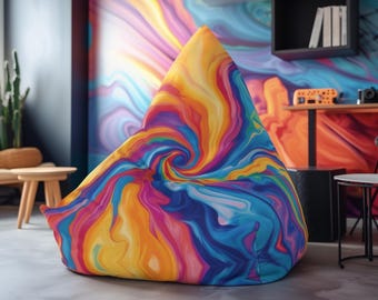 Tie-Dye Bean Bag Chair Cover | Vibrant Swirling Colors, Psychedelic Floor Cushion, Boho Lounge Seat, Cozy Decor