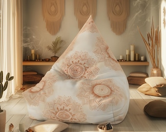Boho Spiritual Bean Bag Chair Cover | Meditation Room Decor, Cozy Lounge Seat, Soft Pastel Floor Cushion, Relaxing Zen room Design