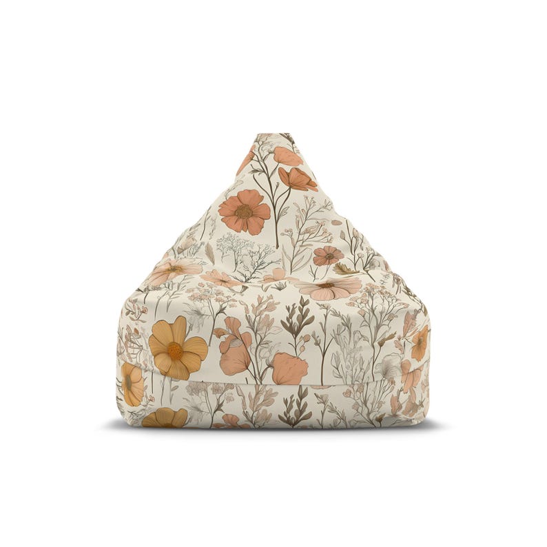 Minimalist pastel bean bag cover for kids, featuring light pink, beige and blue colors, cozy design, 100% polyester, secure zipper closure, sewn-in inner case, unfilled, two size options, ideal for baby nursery, toddler room, or playroom decor.