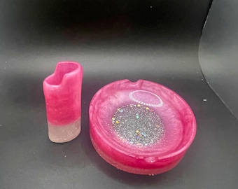 Pink Sparkling Ashtray Set