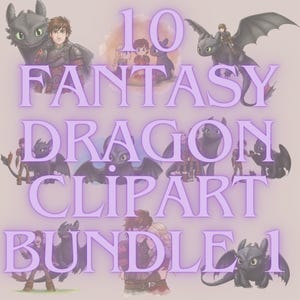 Fantasy Dragon Clipart Bundle - Cute Night Fury Style PNGs - Baby Dragon, Viking Boy & Girl Art - Printable Sticker Pack 1