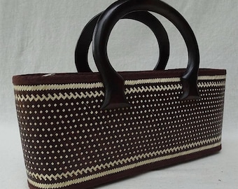 Handwoven Bamboo Bag | Natural Smoked Bamboo Handbag | Eco-Friendly Thai Craft | Handmade Woven Tote