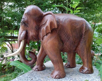 Hand-Carved Wooden Elephants – Set of 2