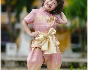 Thai Boy Outfit: Silk Shirt, Jong Kraben Pants, Satin Sash