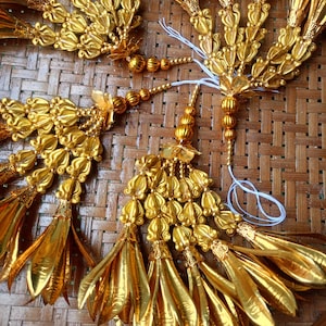 Golden Dok Rak - Champi Hanging Ornaments – Handmade Brass Petals for Thai Crafts & Garland Decoration (13–15 cm)