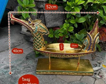 Hand-carved Thai Swan Boat: Golden Teak Wood With Glass Inlay - Etsy