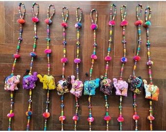 Móbile de tecido com elefante tailandês, decoração colorida para portas e janelas, conjunto de presente feito à mão