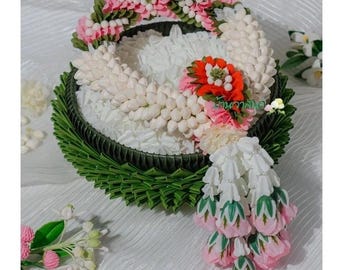 Realistic Jasmine Flower Garland – Handmade Thai Floral Bracelet | Mother&#39;s Day Gift | Artificial Phuang Malai for Offering & Decoration