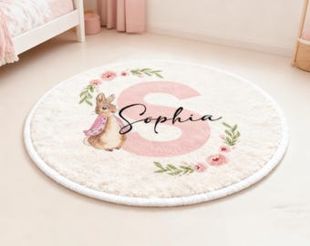 Personalized Pink Peter Rabbit Initials with Name Soft Rug Carpet