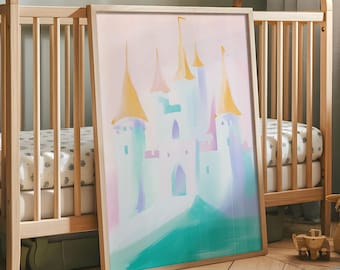 Pastell Schloss Kinderzimmer Poster, Prinzessin Märchen Wandkunst, Kinderzimmer Druck