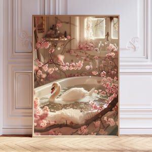Swan in Bathtub Art Print – Elegant Bathroom Wall Poster, Quirky Bird Decor, Bubble‑Bath Swan Print, Lovely Gift Idea