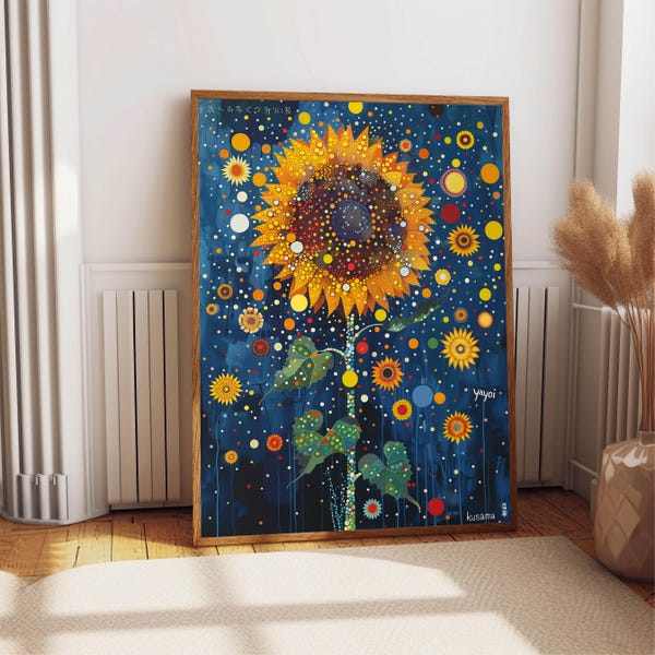 Yayoi Kusama Sunflower Art Print, Japanese Exhibition Poster