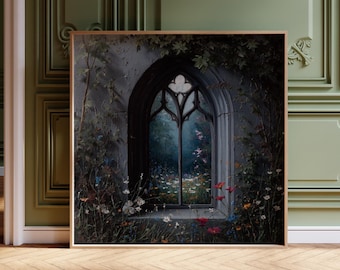 Gothic Fenster Print – Dark Academia Wandkunst
