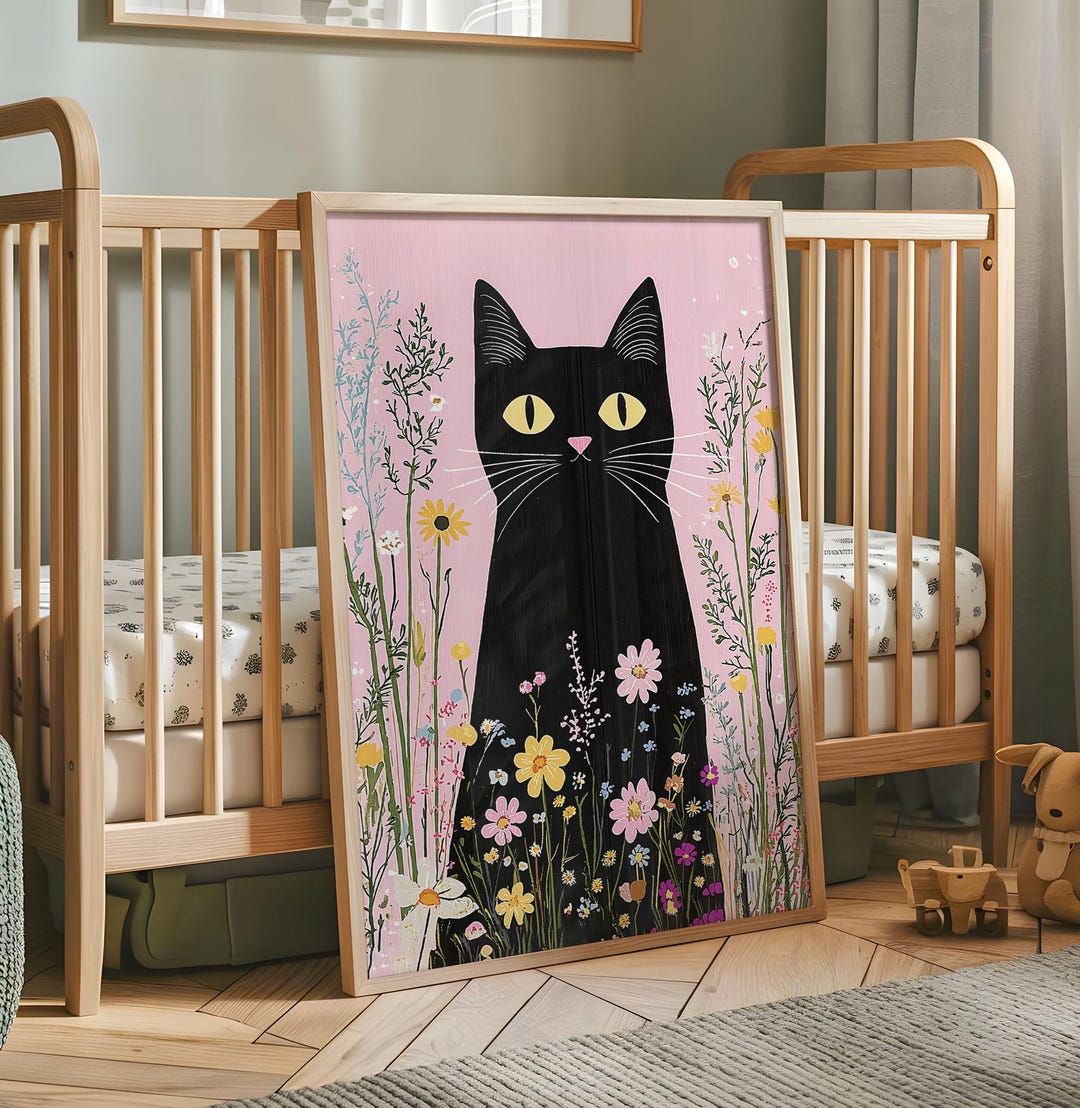 Floral Cat Art Print – Fantasy Cottagecore Nursery Decor - Etsy