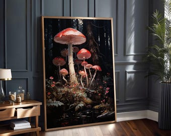 Stampa artistica "Foresta di Funghi" - Decorazione murale stravagante in stile dark academia