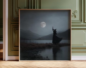 Witch and Moon Print – Gothic Witchy Wall Art
