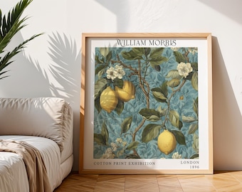 Estampado de limón de William Morris, decoración de cocina Art Nouveau botánica vintage