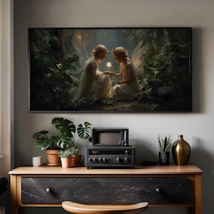 Enchanted Forest Print - Vintage Fairy Painting  – Magical Woodland Wall Art - Dark Academia Fairy Print - Cottagecore Poster - Fairy Art