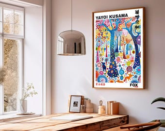 Yayoi Kusama Fox Print, Japanese Wall Art, Colorful Whimsical