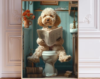 Funny Cockapoo Bathroom Print – Quirky Toilet Newspaper Art