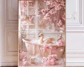 Duck in Bathtub Art Print – Funny Bathroom Wall Décor