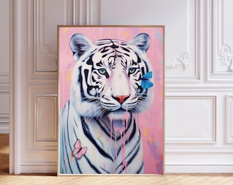 Tropical Tiger Art Print | Floral Botanical Animal Poster