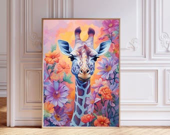 Tropical Giraffe Art Print, Floral Giraffe Poster