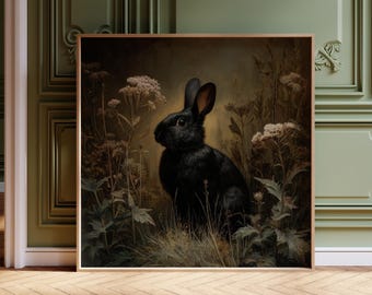 Black Rabbit Print – Gothic Dark Academia Wall Art