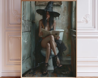 Funny Gothic Witch Print – Bathroom Newspaper Art