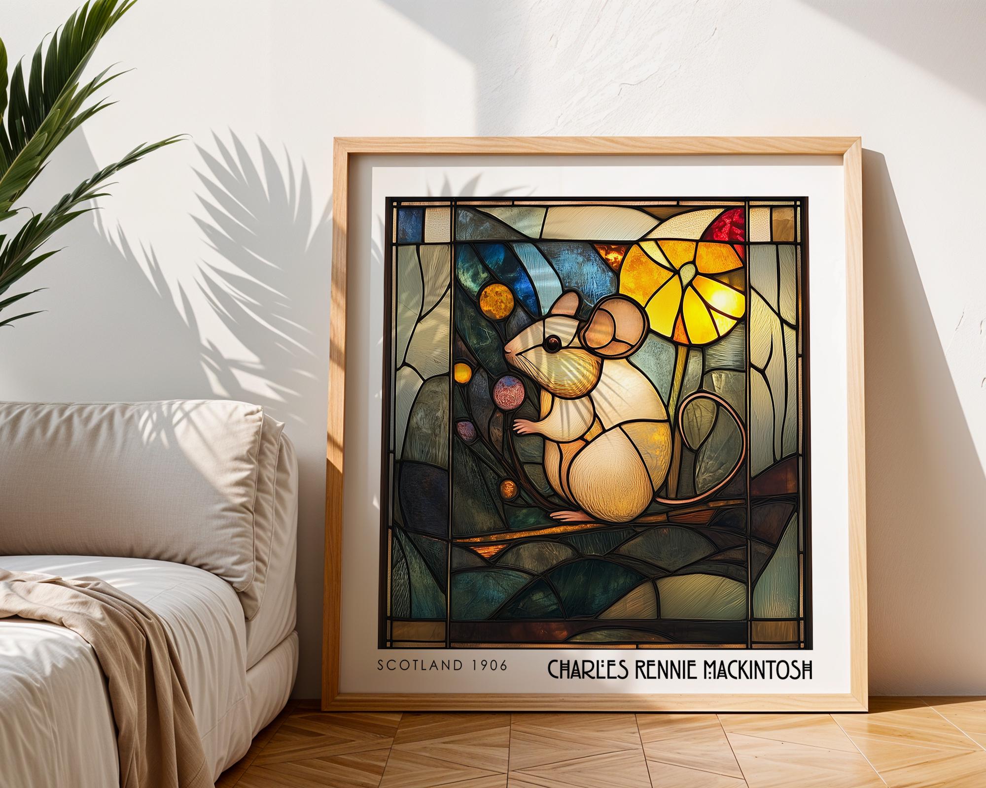 Charles Rennie Mackintosh Mouse Print - Art Nouveau Stained Glass