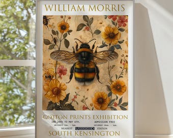 William Morris Bumblebee Exhibition Poster, Vintage Floral Art Print