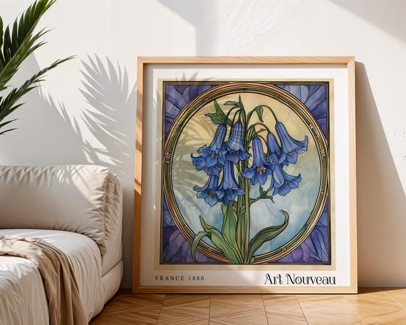 Bluebells Art Nouveau Print – Vintage French Decor - Classic Art Poster - Gallery Wall Inspo - Square Print - Botanical Wall Art