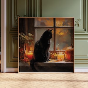 Black Cat Print: Gothic Halloween Witchy Wall Art