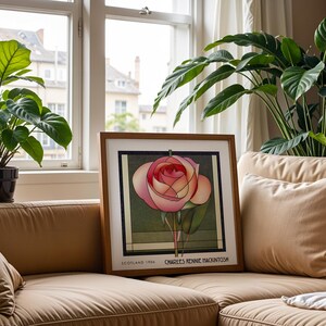 Rosenblommigt Charles Rennie Mackintosh-tryck – Art Nouveau-målat glas-stil bild 2