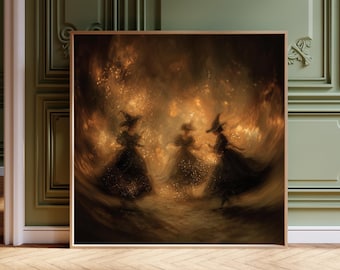 Dancing Witches Print: Halloween Gothic Wall Art