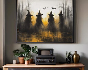 Lámina de bruja: Arte mural gótico de Halloween con temática de brujas
