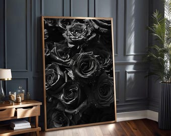 Lámina artística de rosas negras: decoración floral oscura para el hogar