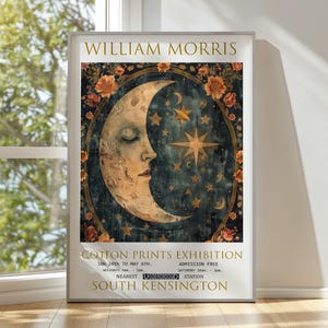 William Morris Moon & Stars Print, William Morris Exhibition Print, William Morris Poster, Vintage Poster, Textiles Art, Vintage Wall Art,