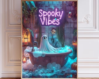 Print schattig spook in bad – Spookachtige Halloween-muurkunst
