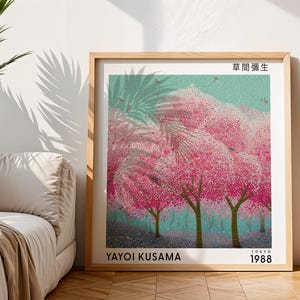 Yayoi Kusama Print, Japanese Exhibition Poster, Cherry Blossom Tree Polka Dots Poster, Japanese Wall Hanging, Gift, Square Print