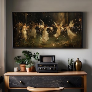 Enchanted Forest Print - Fairies Dancing Decor  – Magical Woodland Wall Art - Dark Academia Fairy Print - Cottagecore Poster - Fairy Art