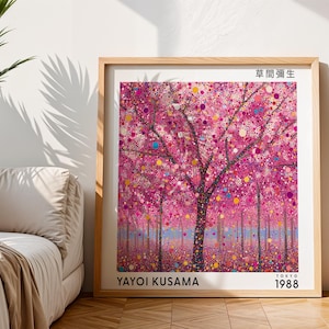 Yayoi Kusama Square Print, Japanese Exhibition Poster, Cherry Blossom Tree Polka Dots Poster, Japanese Wall Hanging, Gift Idea